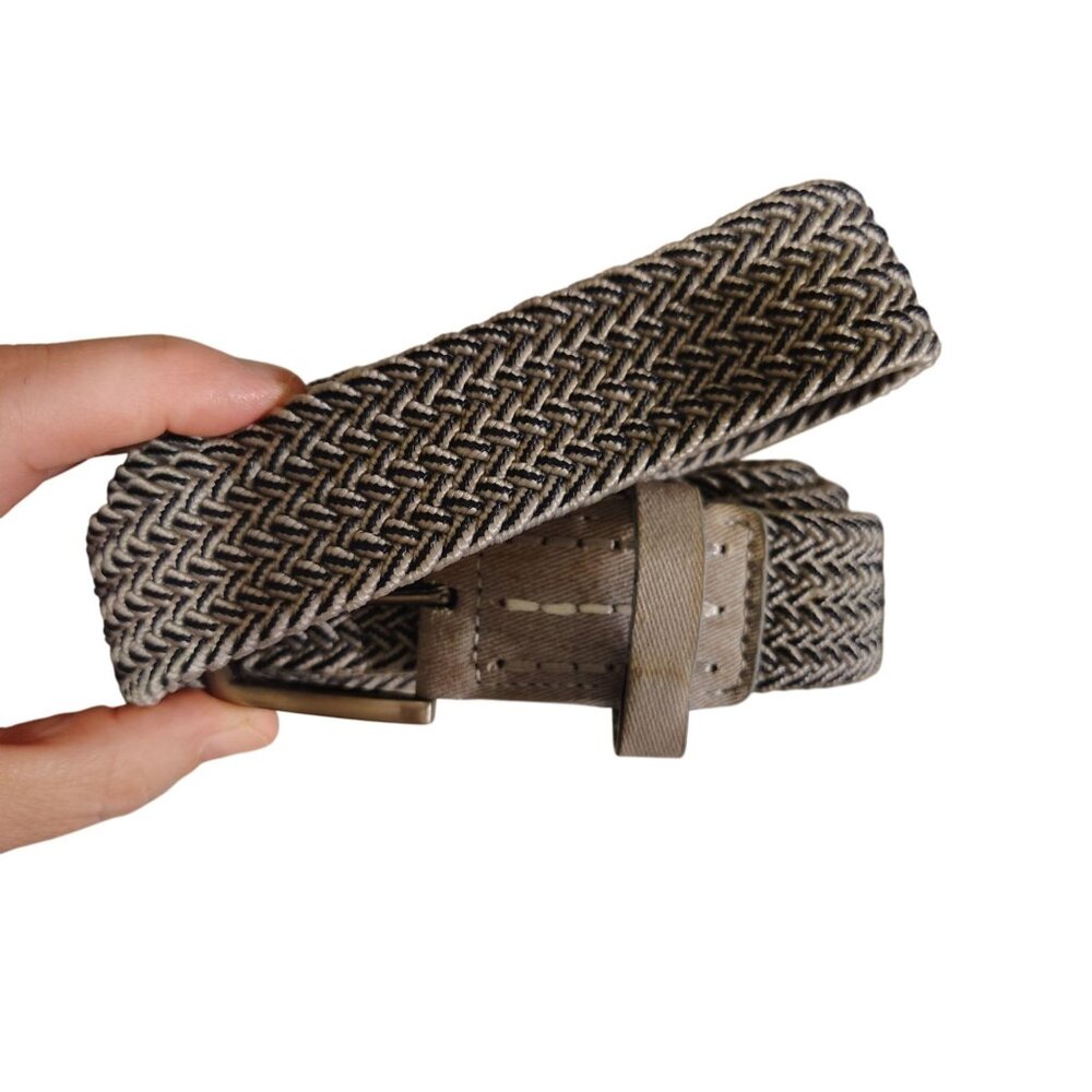 Travis Mathew Cuater Men's Golf Belt, Woven Braided Stretch Gray & Blue, 48"